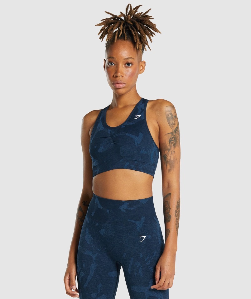 Sujetador Deportivo Adapt Camo Sin Costuras Con Espalda De Nadador Savanna-navy Gymshark