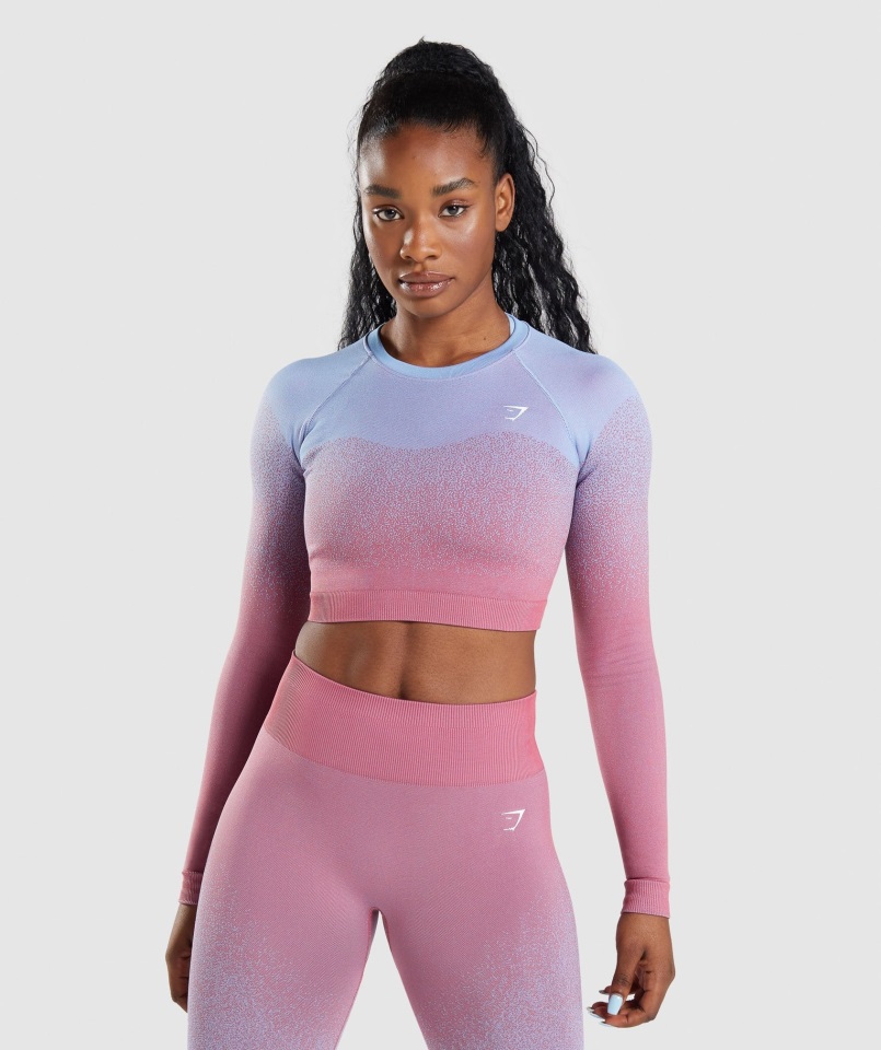 Adapt Ombre Crop Top De Manga Larga Sin Costuras Rosa Rosa-azul Claro Gymshark