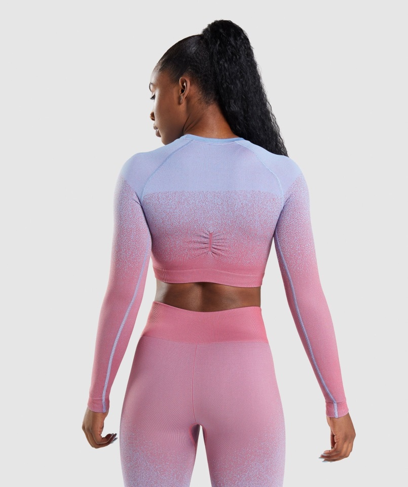 Adapt Ombre Crop Top De Manga Larga Sin Costuras Rosa Rosa-azul Claro Gymshark