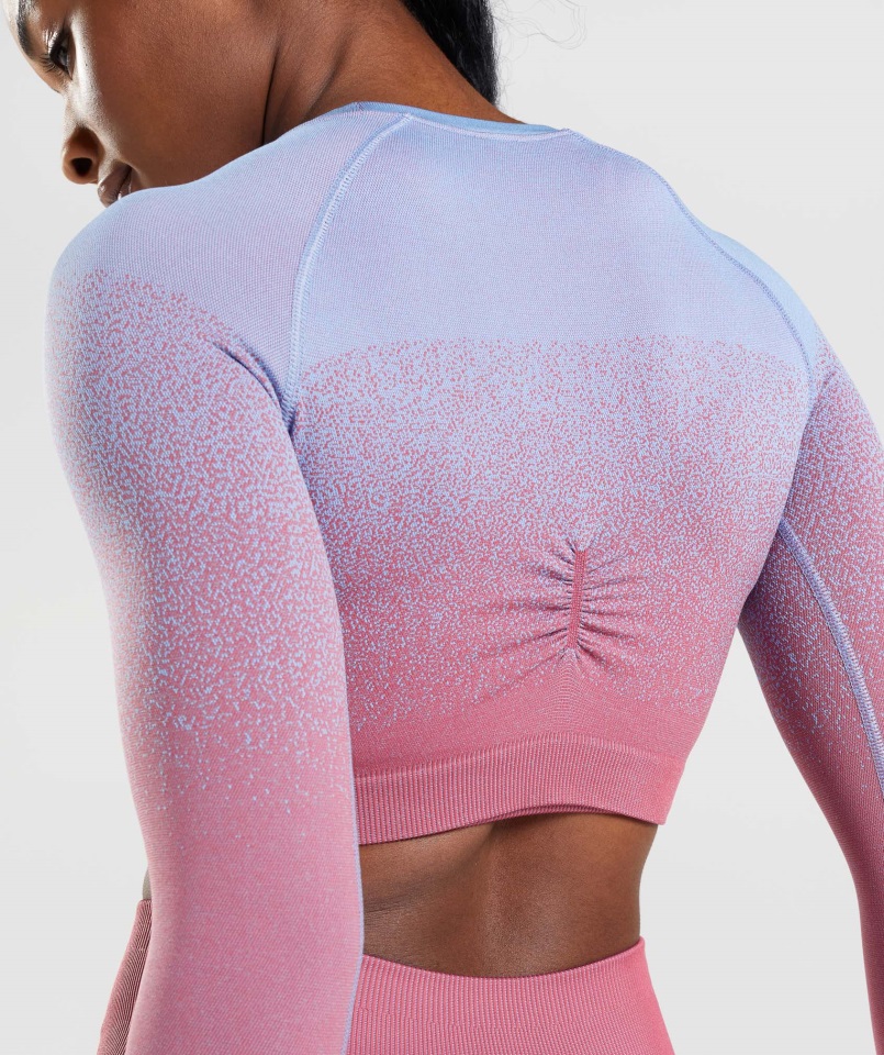 Adapt Ombre Crop Top De Manga Larga Sin Costuras Rosa Rosa-azul Claro Gymshark