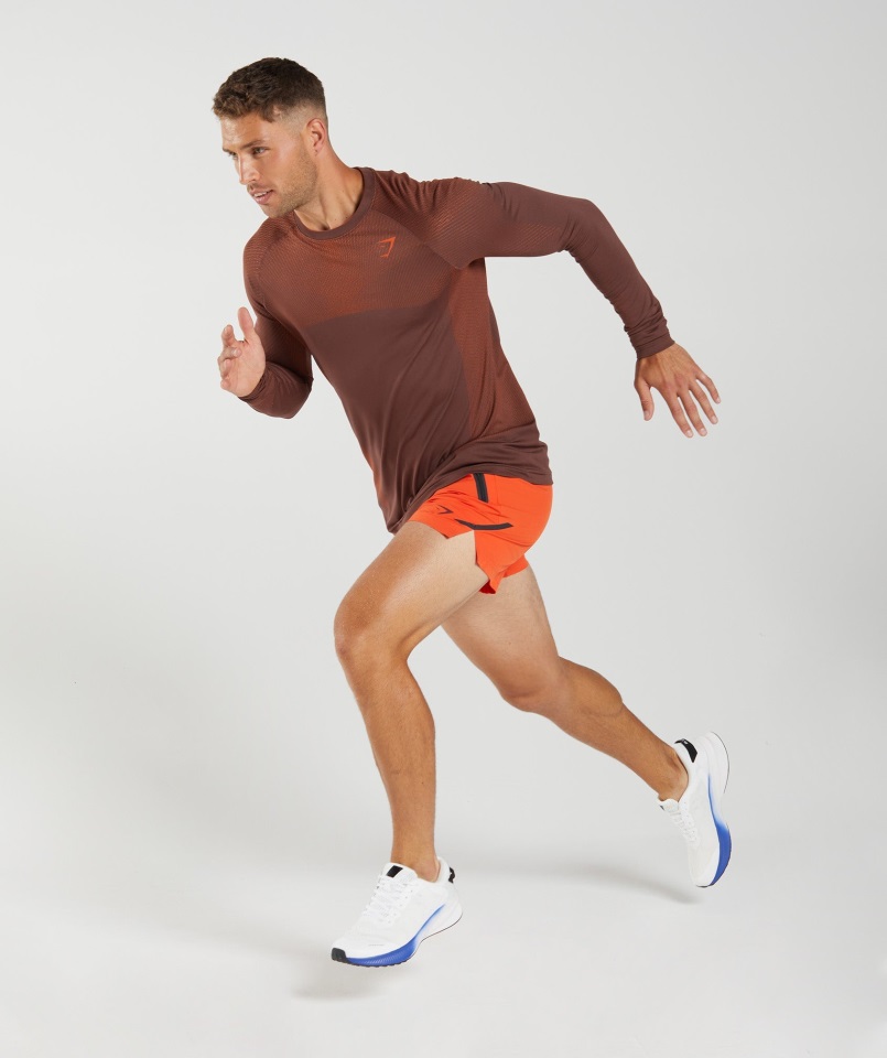 Camiseta De Manga Larga Sin Costuras Apex Gymshark Marrón Cereza-rojo Pimienta