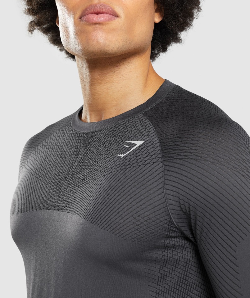 Camiseta De Manga Larga Sin Costuras Apex Gris ónix-negro Gymshark