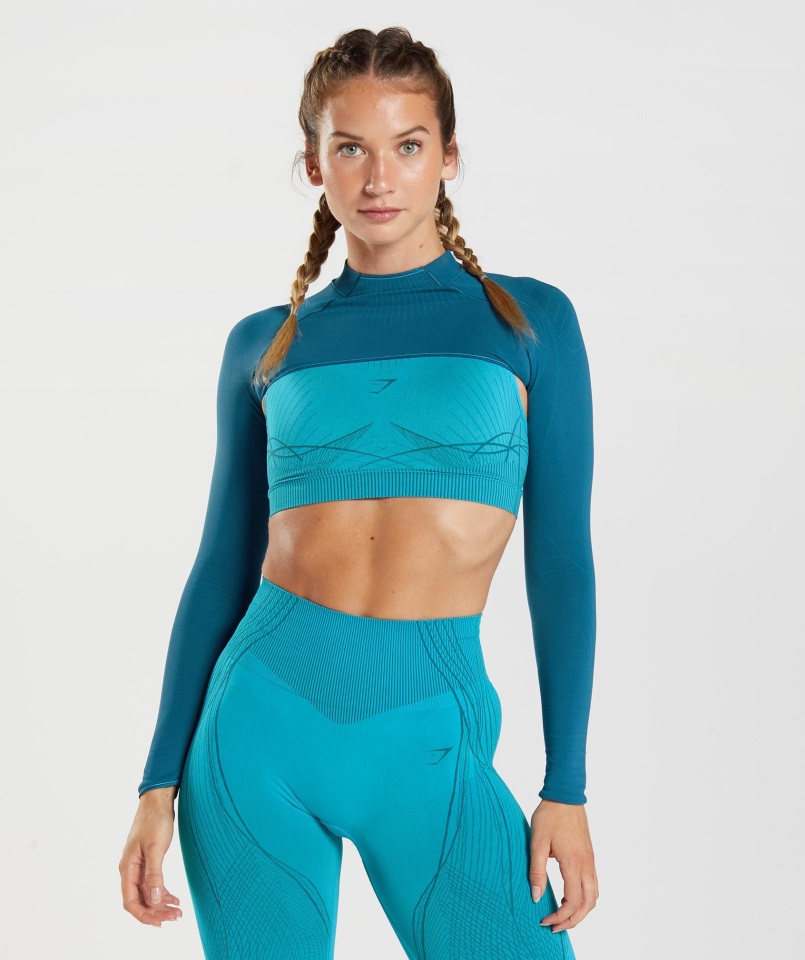 ápice Encogimiento De Hombros Sin Costuras Tiburón Azul Atlántico Azul Gymshark