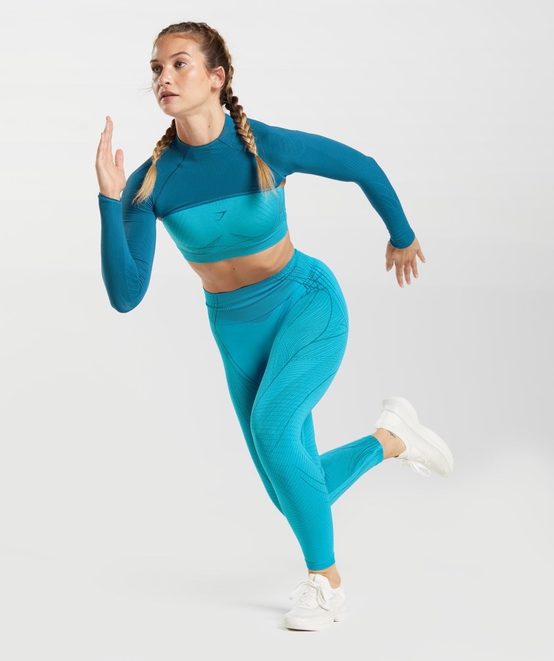 ápice Encogimiento De Hombros Sin Costuras Tiburón Azul Atlántico Azul Gymshark