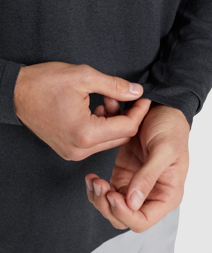 Llegada Camiseta De Manga Larga Sin Costuras Negro Jaspeado Gymshark