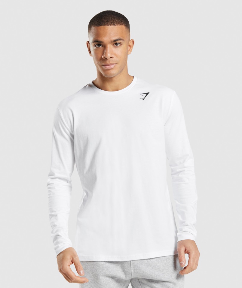 Camiseta De Manga Larga Con Escudo Gymshark Blanco