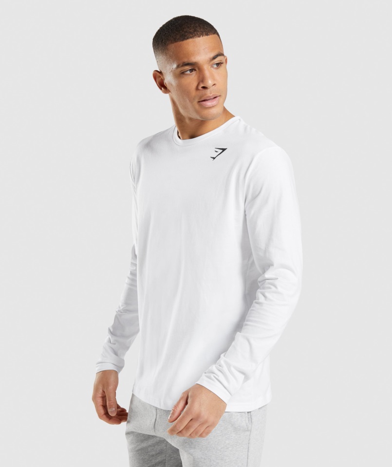 Camiseta De Manga Larga Con Escudo Gymshark Blanco