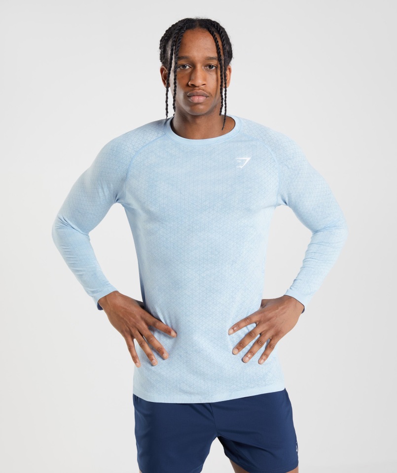 Camiseta De Manga Larga Sin Costuras Geo White-moonstone Blue Gymshark