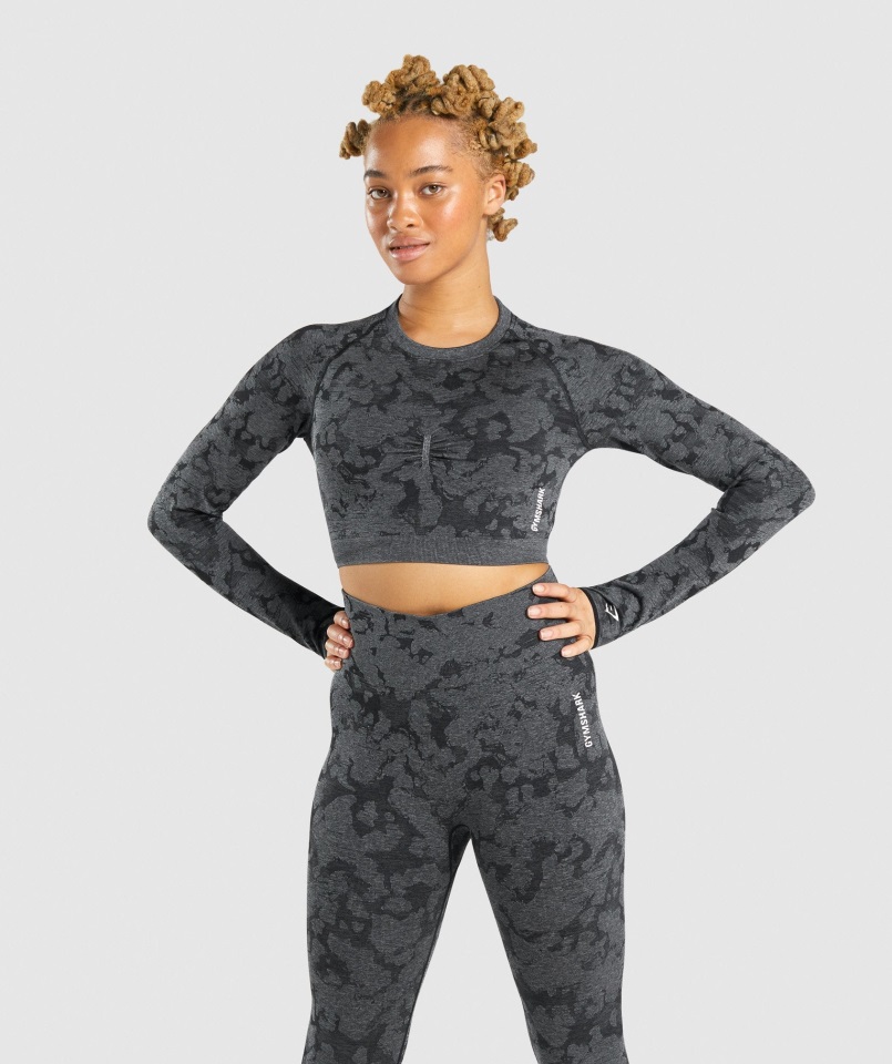 Gymshark Adapt Camo Crop Top De Manga Larga Sin Costuras Negro