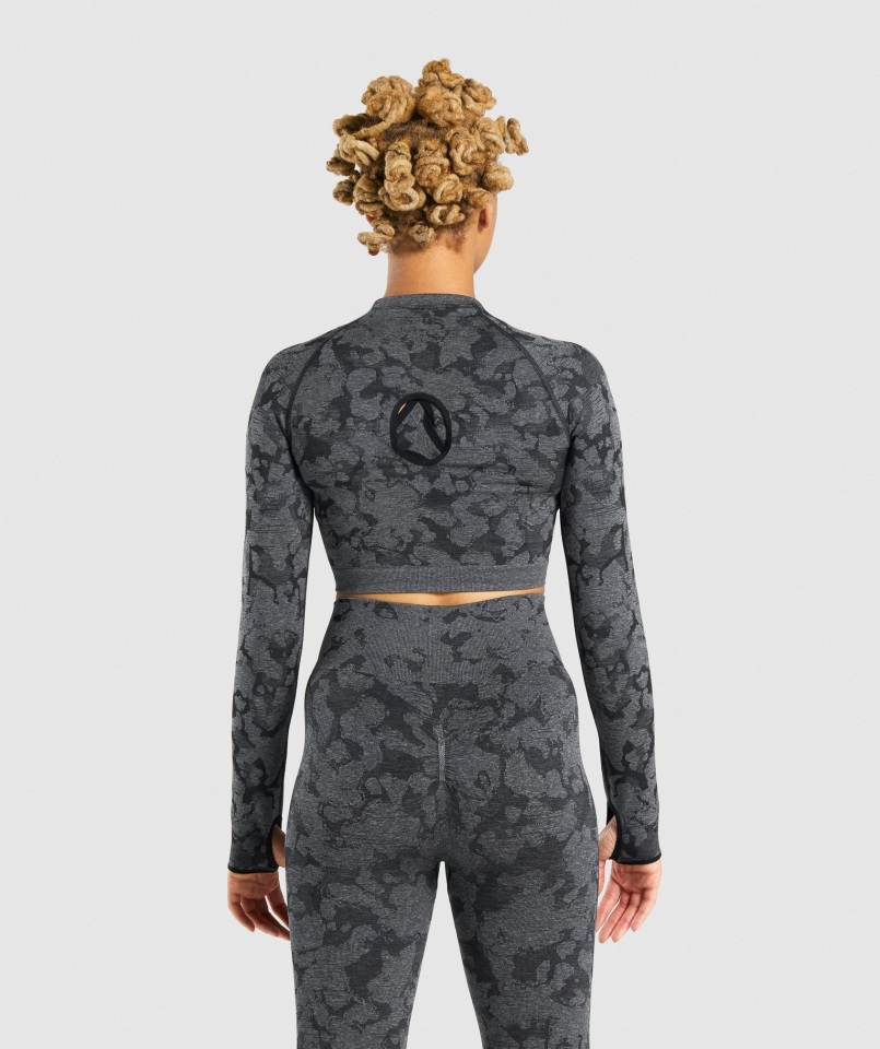 Gymshark Adapt Camo Crop Top De Manga Larga Sin Costuras Negro