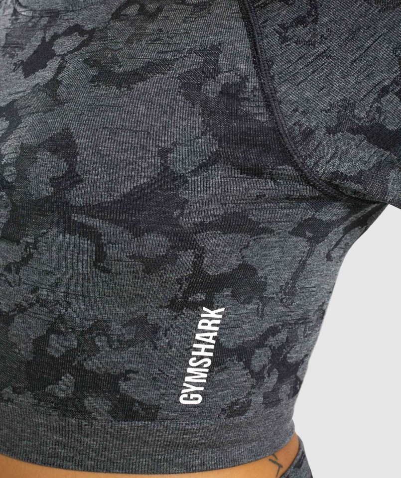Gymshark Adapt Camo Crop Top De Manga Larga Sin Costuras Negro