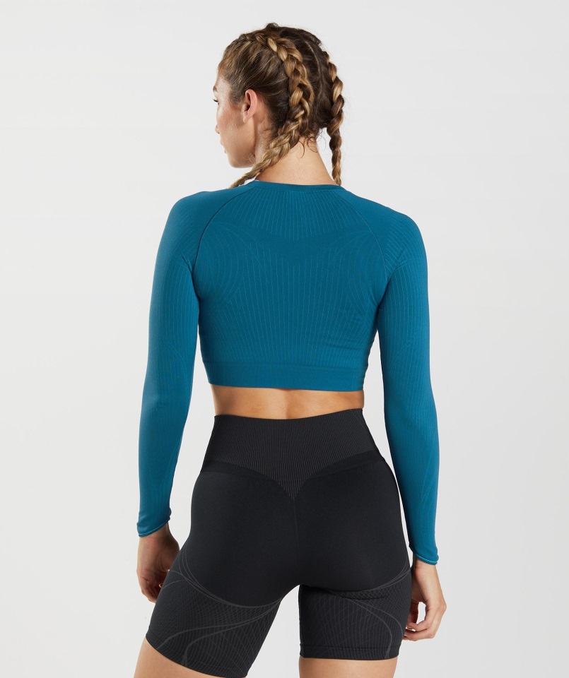 Gymshark Apex Crop Top Sin Costuras Atlántico Azul-tiburón Azul