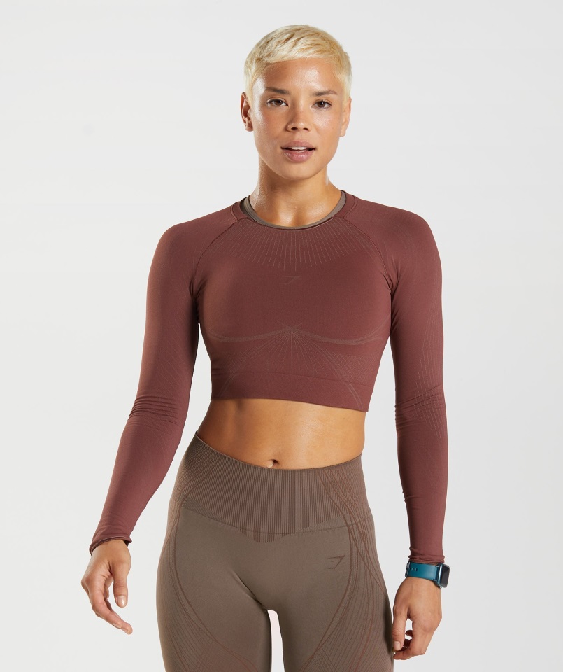 Gymshark Apex Crop Top Sin Costuras Marrón Cereza-marrón Trufa