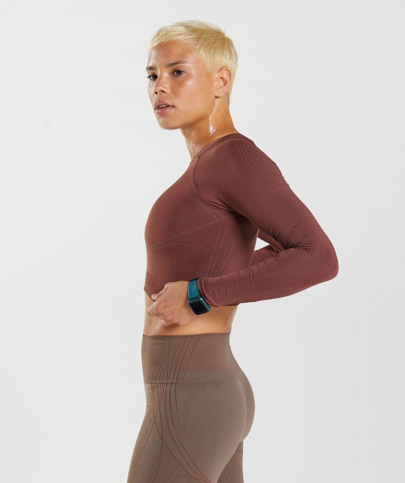 Gymshark Apex Crop Top Sin Costuras Marrón Cereza-marrón Trufa