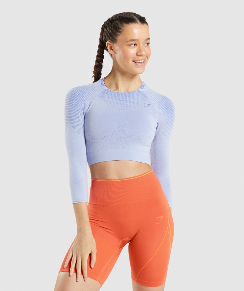 Gymshark Apex Crop Top Sin Costuras Lavanda Azul-corte Azul