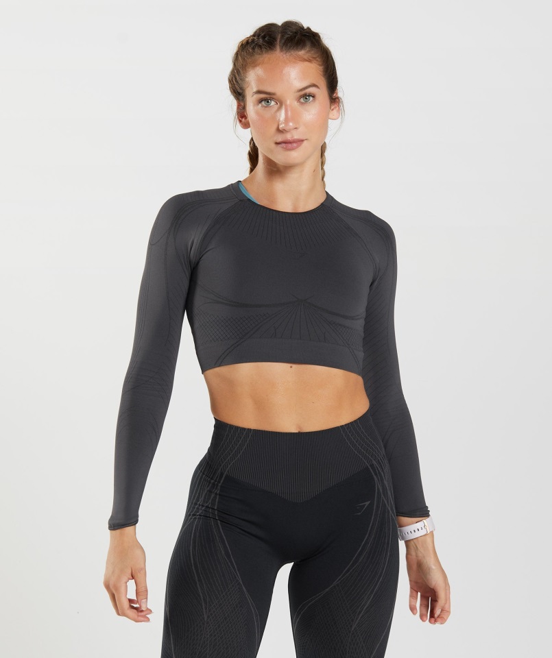 Crop Top Gymshark Apex Sin Costuras Gris ónix-negro