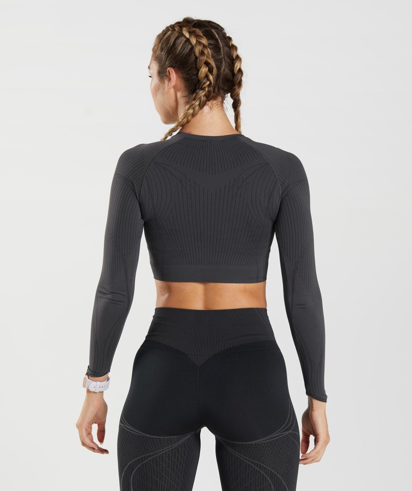 Crop Top Gymshark Apex Sin Costuras Gris ónix-negro