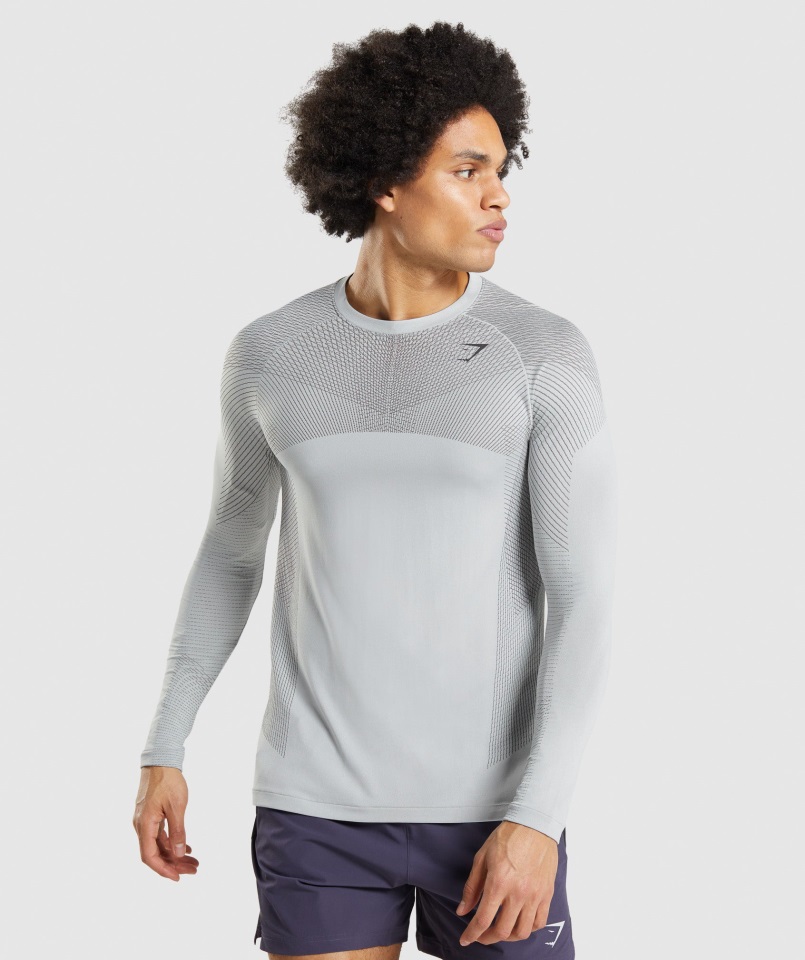Camiseta Gymshark Apex Sin Costuras Manga Larga Gris Claro-gris ónix