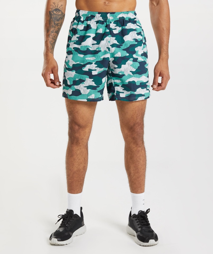 Gymshark Llegada 7" Short Fauna Estampado Verde Azulado