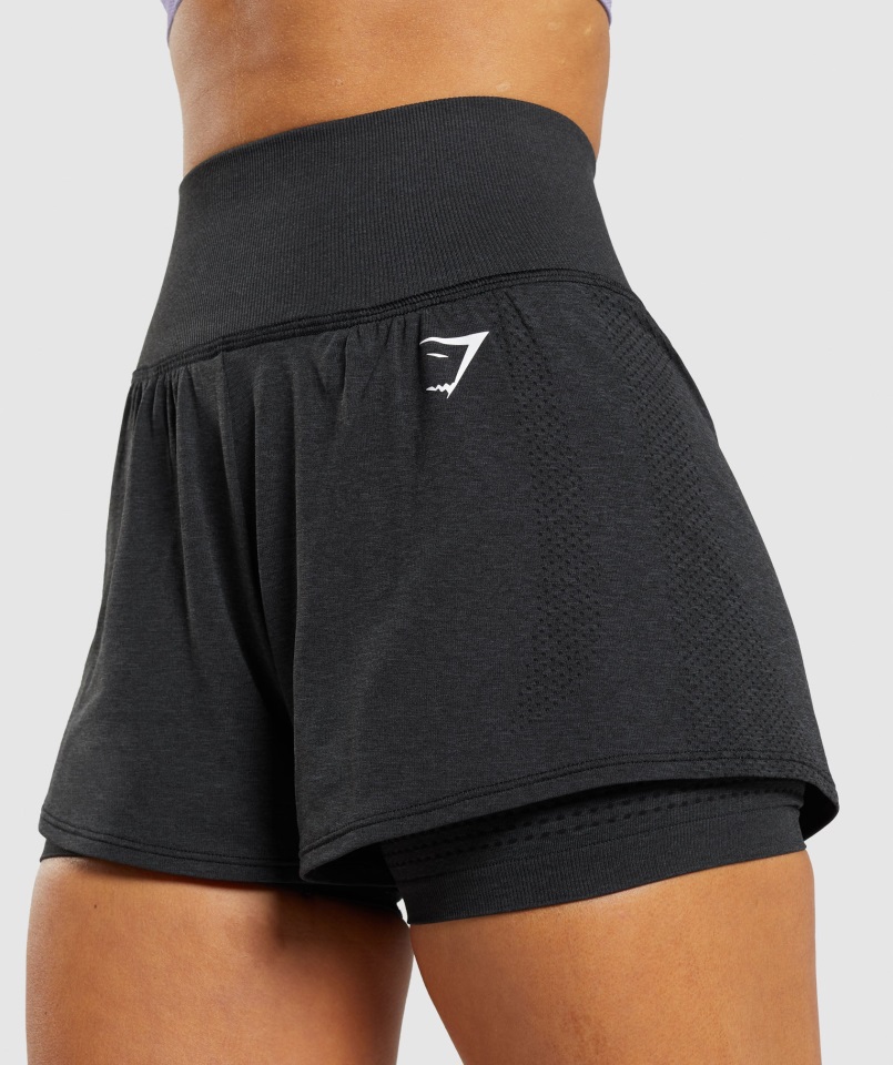Pantalones Cortos 2 En 1 Gymshark Negro Jaspeado Vital Sin Costuras 2.0