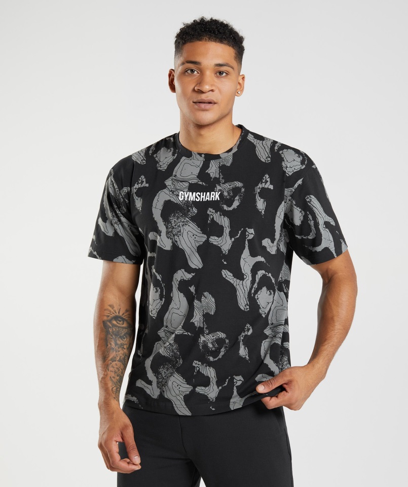 Camiseta Extragrande Con Estampado De Mapa Negro Gymshark