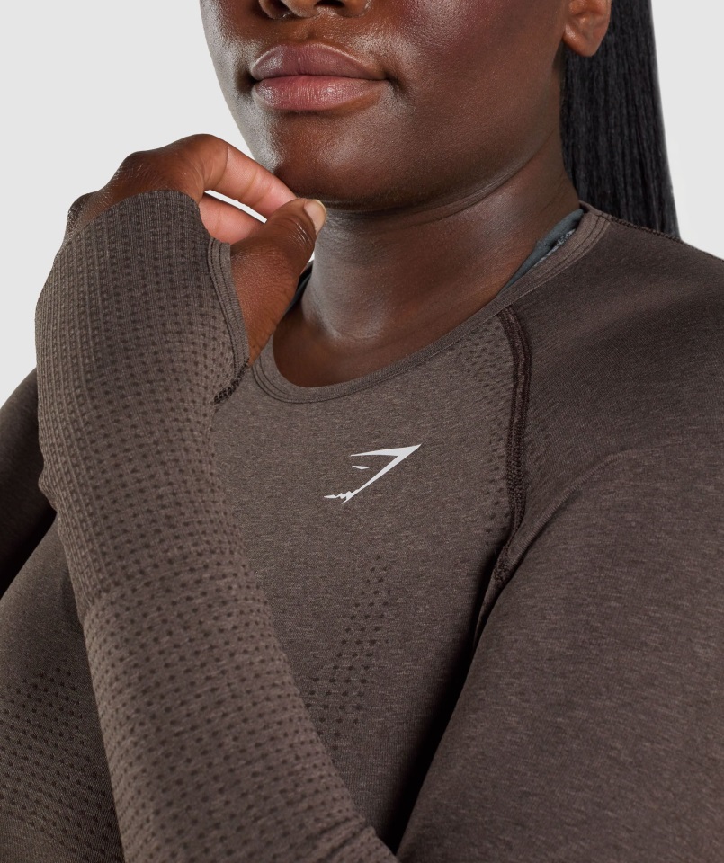 Camiseta De Manga Larga Sin Costuras Gymshark Brown Marl Vital 2.0