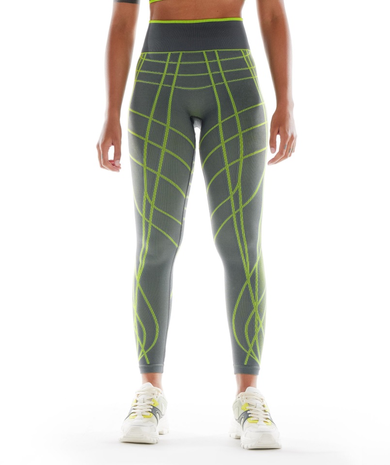Gymshark Carbón Gris-fluo Verde-gris Claro Wtflex Lineal Sin Costuras Legging