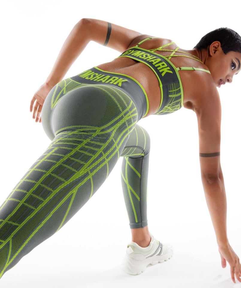 Gymshark Carbón Gris-fluo Verde-gris Claro Wtflex Lineal Sin Costuras Legging