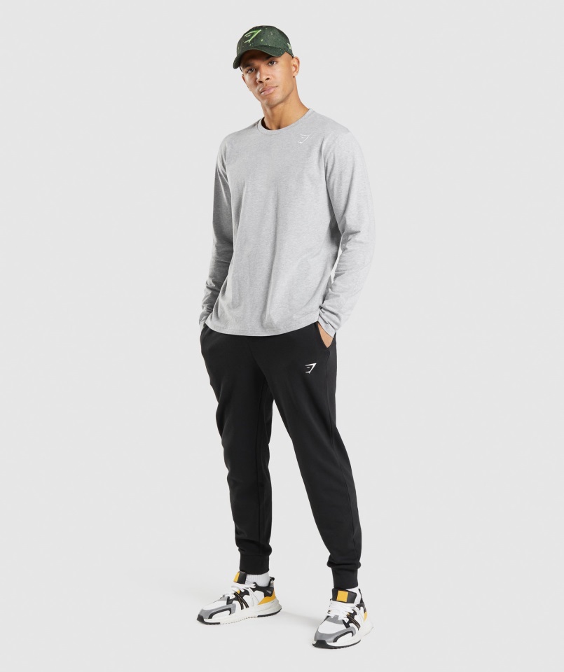 Camiseta De Manga Larga Gymshark Crest Gris Claro Core Jaspeado