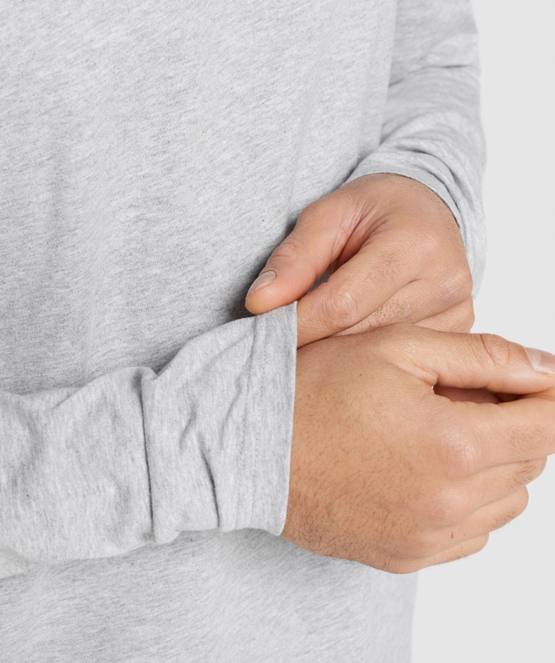 Camiseta De Manga Larga Gymshark Crest Gris Claro Core Jaspeado