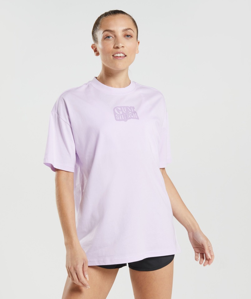 Gymshark Camiseta Extragrande Con Gráfico Del Logo Lila Desteñido