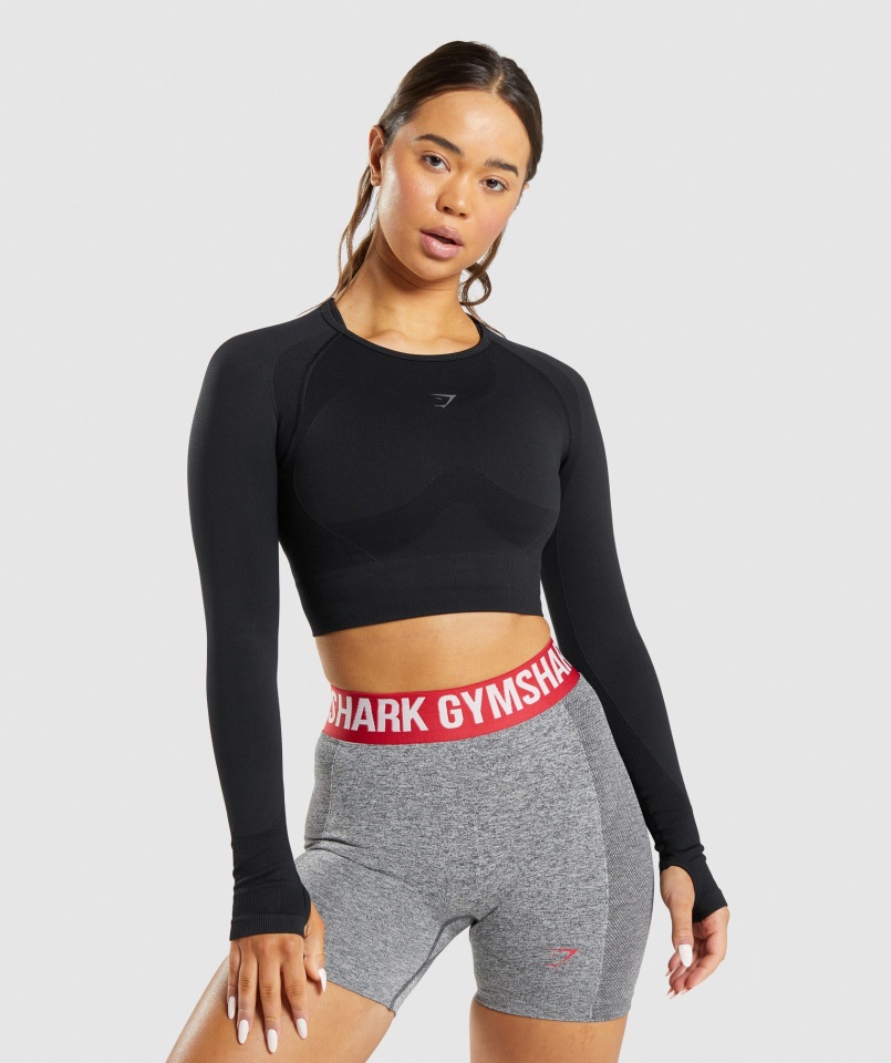 Gymshark Flex Sports Top Corto De Manga Larga Negro