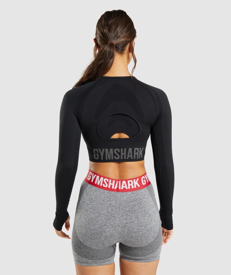 Gymshark Flex Sports Top Corto De Manga Larga Negro