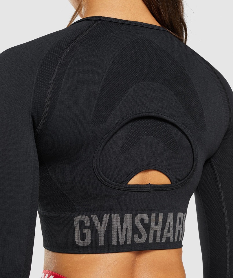 Gymshark Flex Sports Top Corto De Manga Larga Negro