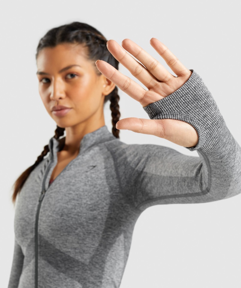 Gymshark Flex Cremallera A Través De La Chaqueta Carbón Jaspeado