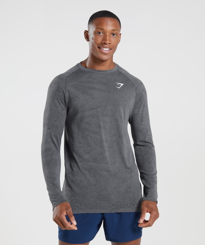 Camiseta Gymshark Geo Seamless Manga Larga Gris Antracita-negro