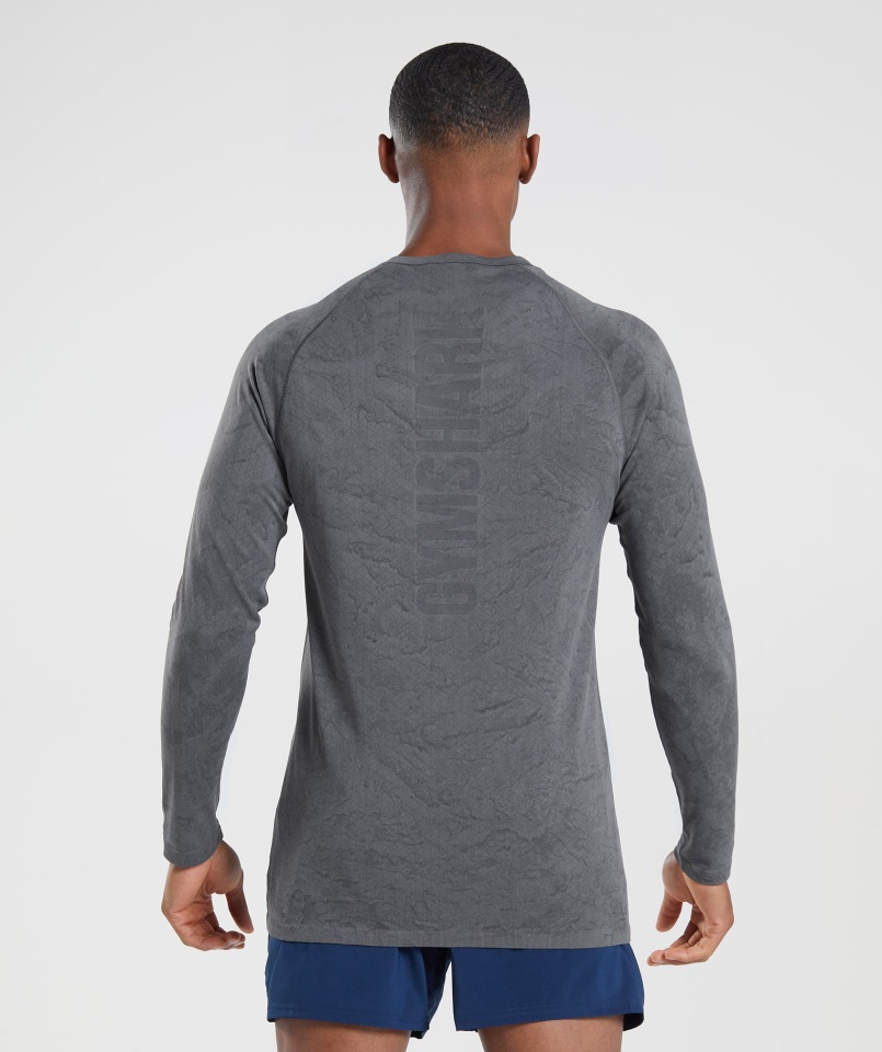Camiseta Gymshark Geo Seamless Manga Larga Gris Antracita-negro