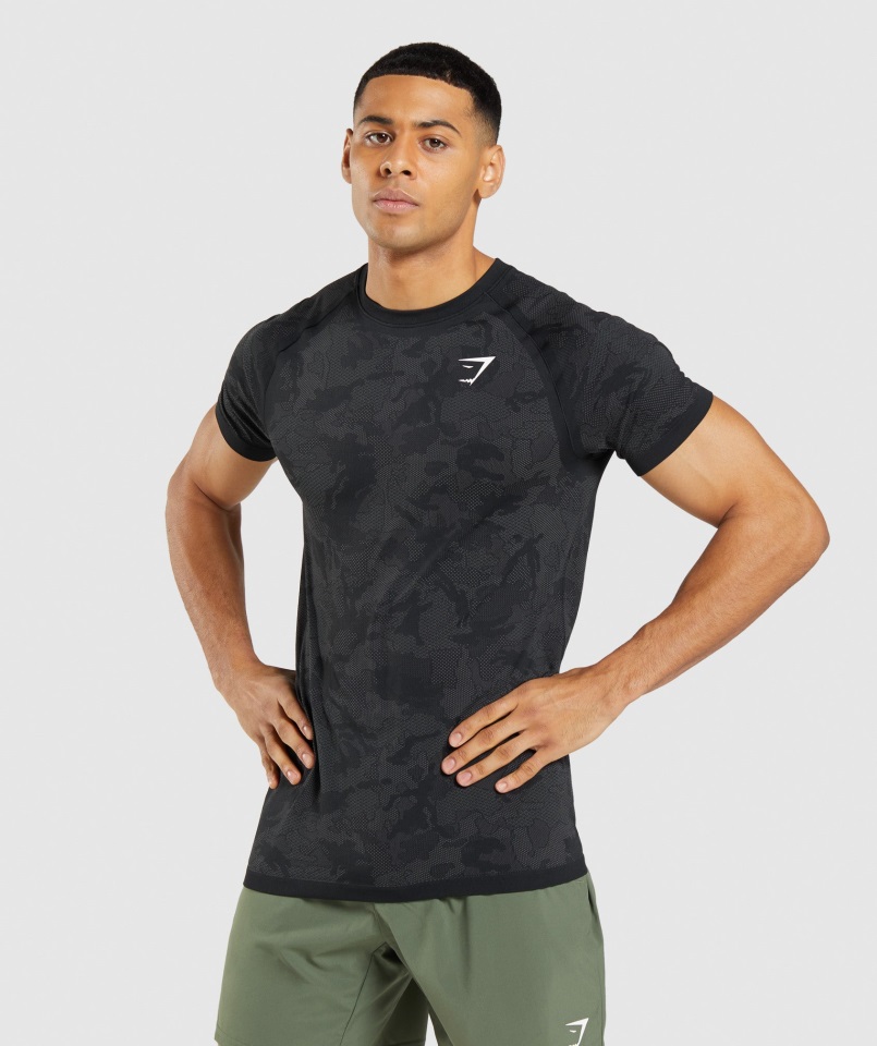 Camiseta Gymshark Geo Seamless Negro-gris Antracita