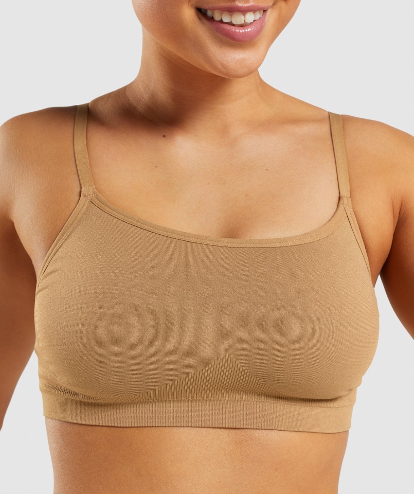 Gymshark Bralette De Escote Redondo Sin Costuras En Marrón Claro Dorado