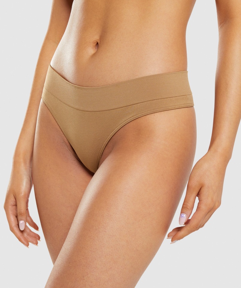 Tanga Sin Costuras Gymshark Marrón Claro Dorado
