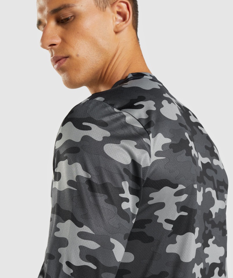 Gymshark Camiseta Gris De Manga Larga Con Estampado De Llegada