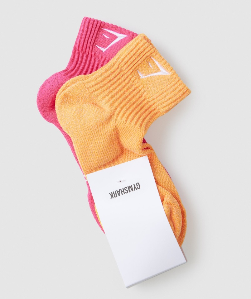 Gymshark Hibisco Rosa-albaricoque Naranja Cabeza De Tiburón Bordado Cuartos De Calcetines 2pk