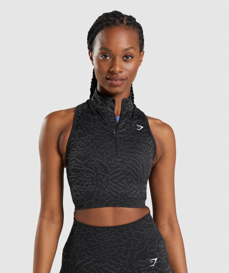 Gymshark Hybrid-black Adapt Animal Crop Sin Costuras 1-2 Zip