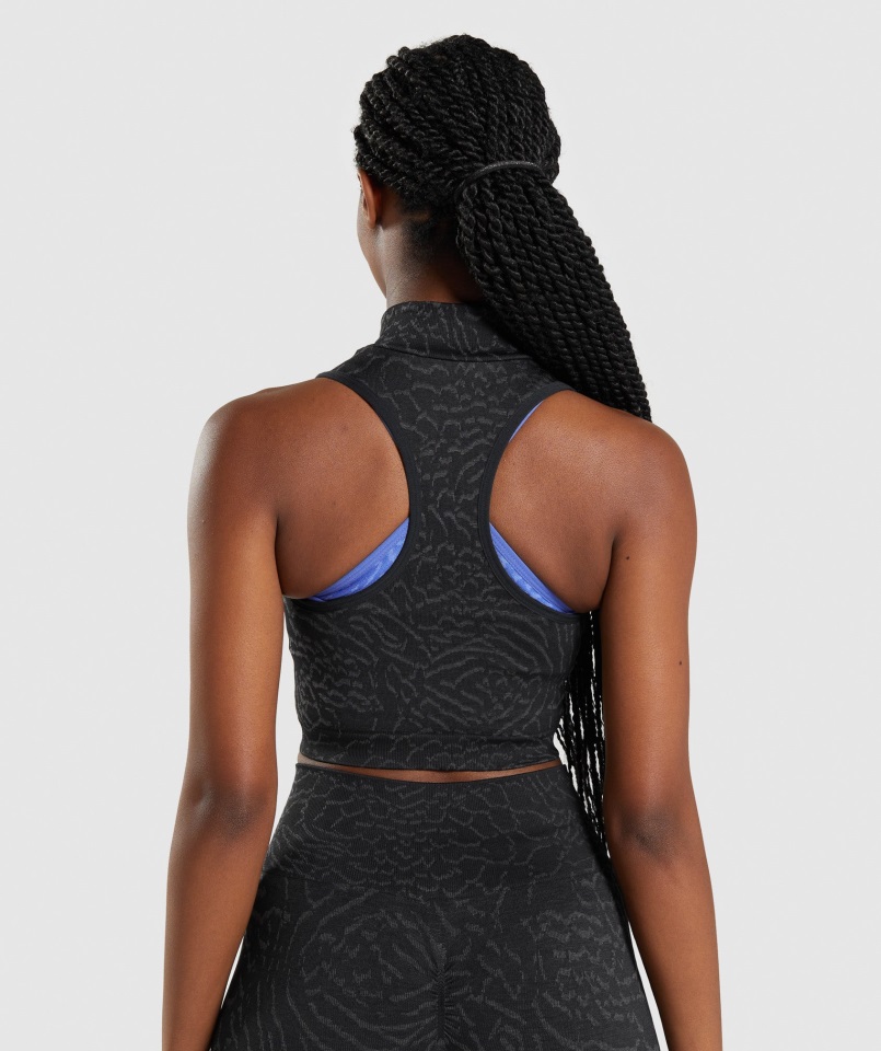 Gymshark Hybrid-black Adapt Animal Crop Sin Costuras 1-2 Zip