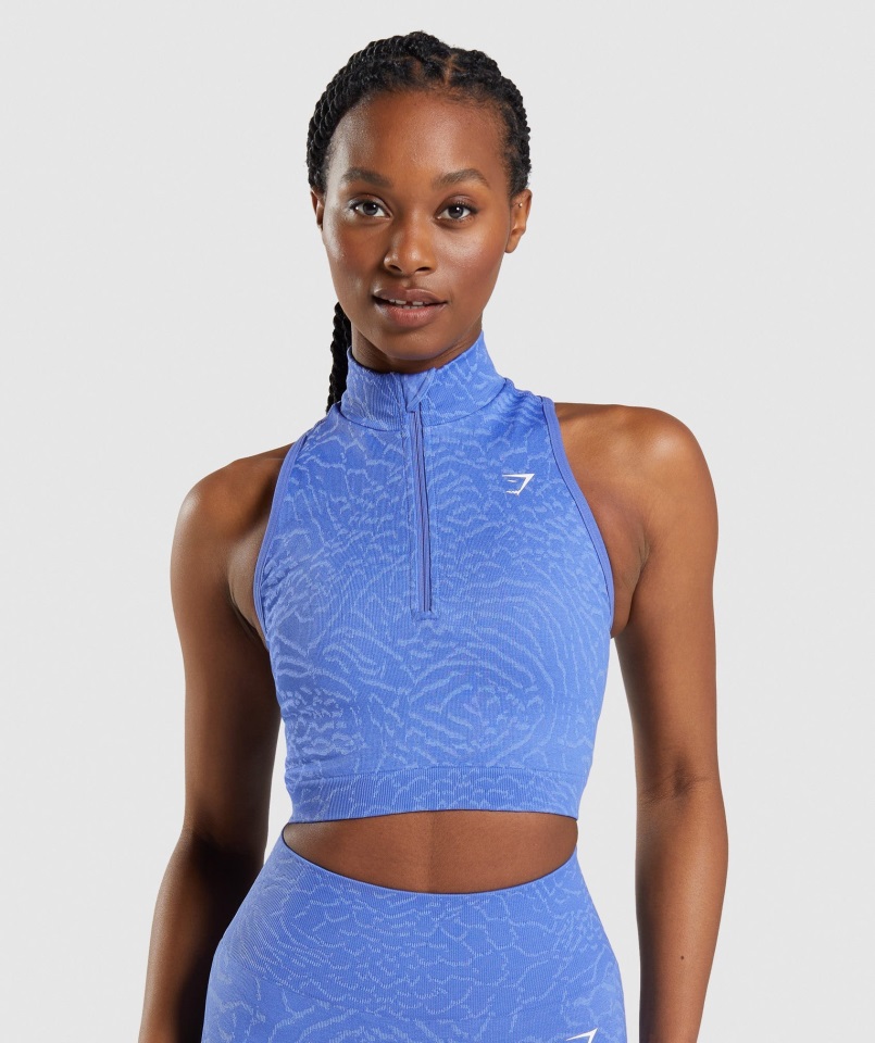 Gymshark Hybrid-court Blue Adapt Animal Crop Sin Costuras 1-2 Zip