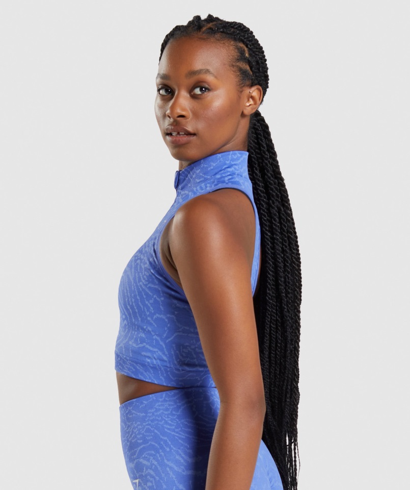 Gymshark Hybrid-court Blue Adapt Animal Crop Sin Costuras 1-2 Zip