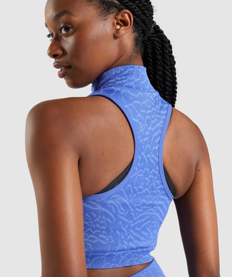 Gymshark Hybrid-court Blue Adapt Animal Crop Sin Costuras 1-2 Zip