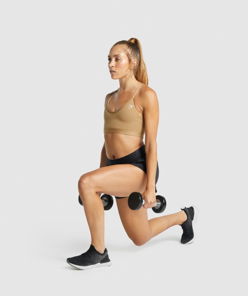 Sujetador Deportivo Gymshark Marrón Claro Con Cuello De Pico