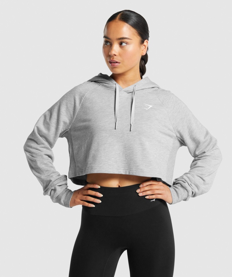 Gymshark Sudadera Con Capucha Corta De Entrenamiento Gris Jaspeado Claro