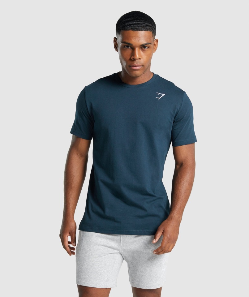 Camiseta Con Escudo Azul Marino Gymshark